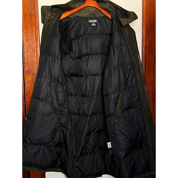 LANDS END DK OLIVE GREEN HOODED HEAVY DOWN LONG PARKA COAT MENS XL / 46-48 - Picture 3 of 5
